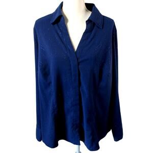 Croft & Barrow Women's Plus Blue Long Sleeve Sparkly Hidden Button Blouse 1X